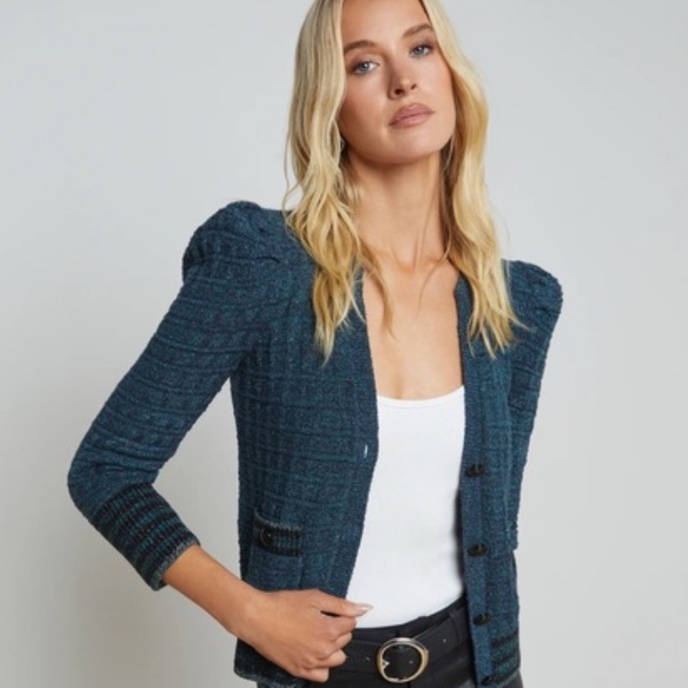 L’Agence Textured Tweed Button-Front Cardigan